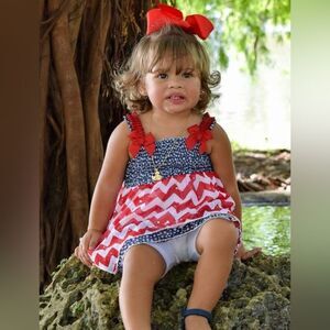 Little Lass Red, White, and Blue Chevron & Star Dress and shorts set, 18M